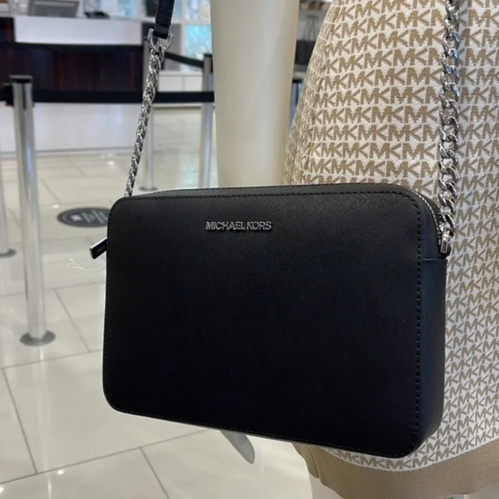 Michael Kors Jet Set Item Large East West Zip Crossbody Leather Black - Picture 15 of 16